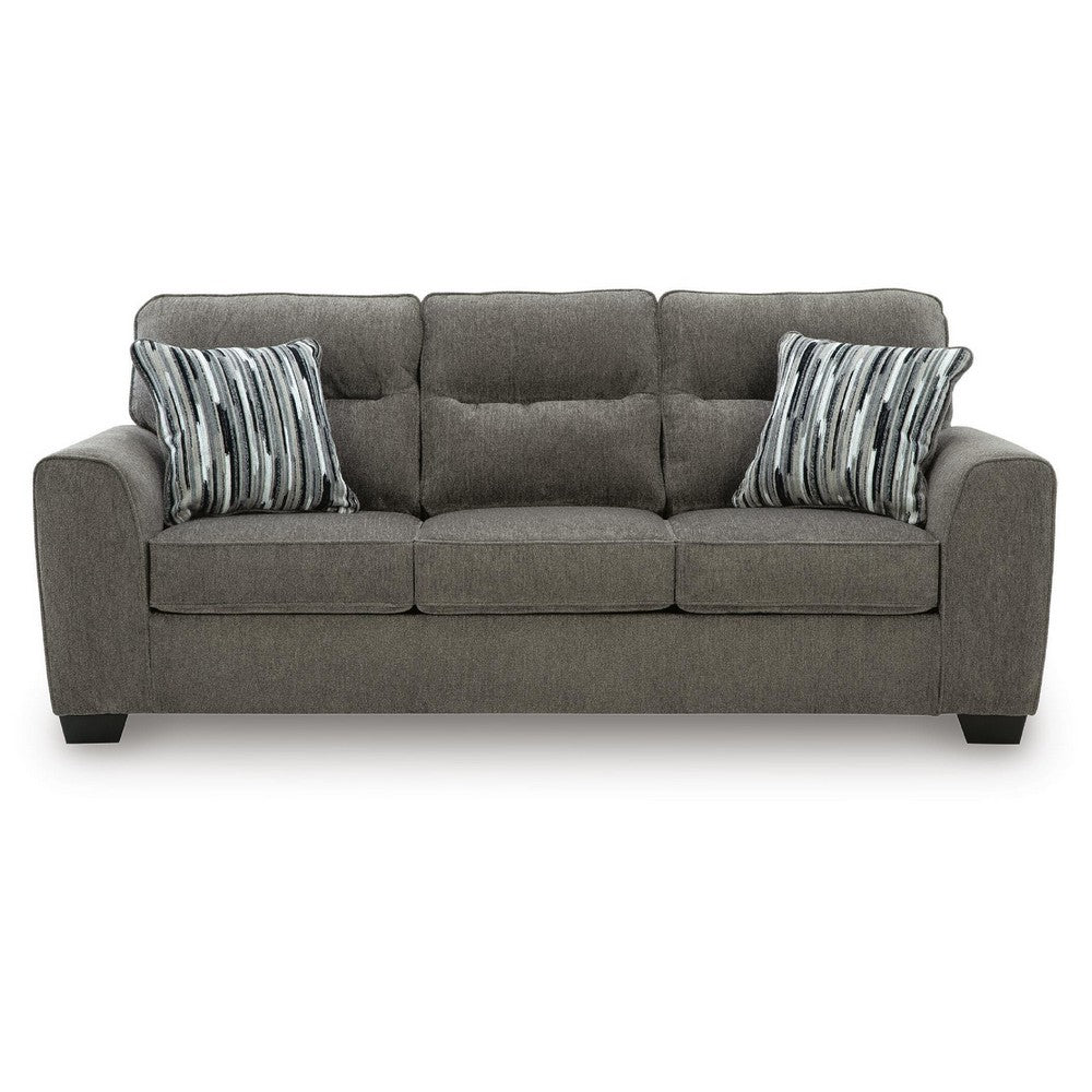 Oly Sofa with Geometric Patterned Accent Pillows | Graphite Chenille 90"