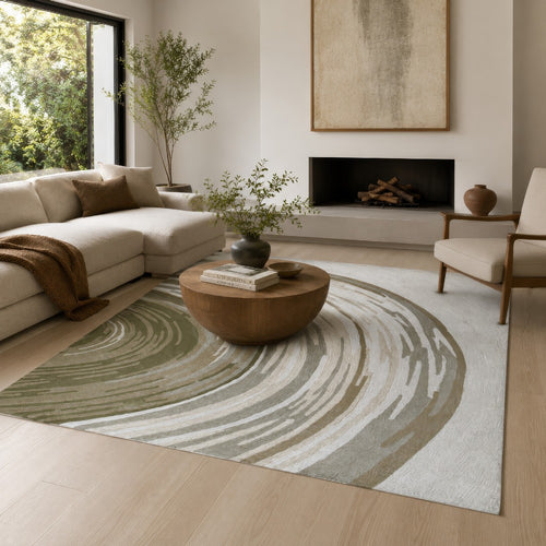 Rizzy Large Area Rug | Brown-Gray Abstract Ripple Patterns | Ivory Wool 8x10