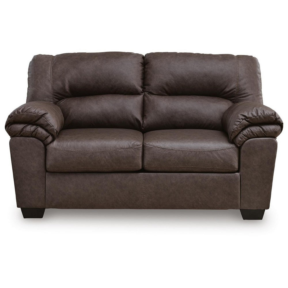 Lalie Loveseat | Corner Block Frame | Umber Jumbo-Stitch Faux Leather 66"