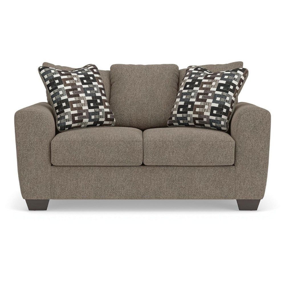 Teu Loveseat | Striped Accent Pillows | Brown-Gray Chenille 66"