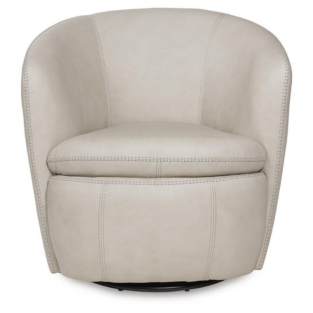 Niko Swivel Accent Chair with Barrel Back Design | Bone-White Leather