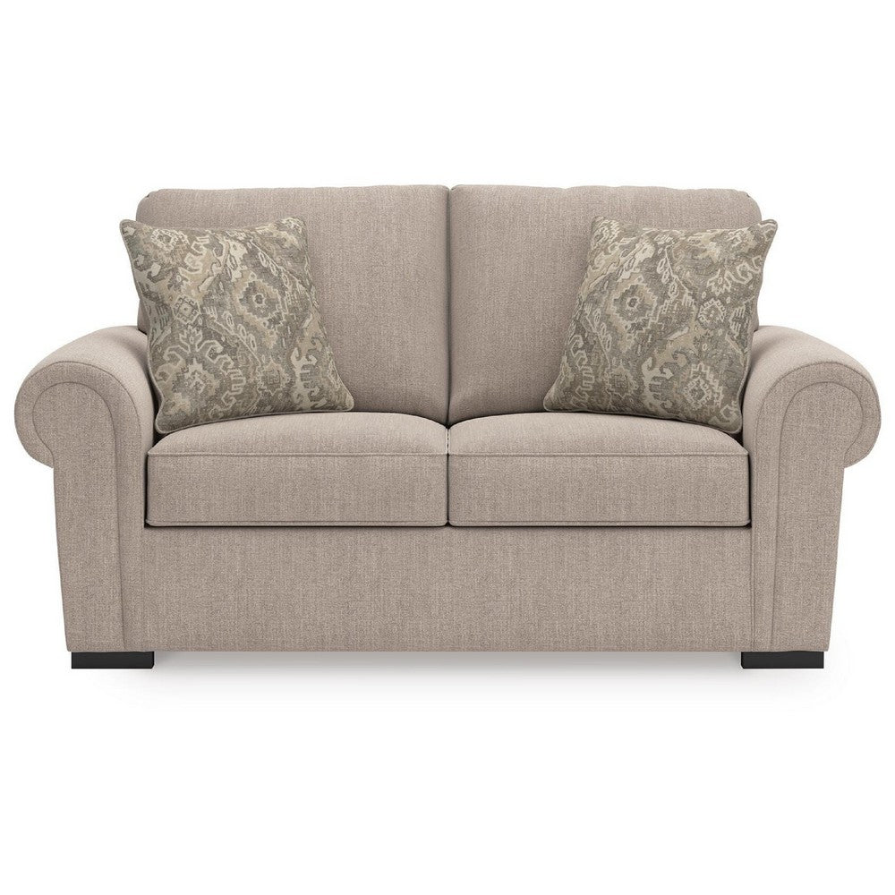 Mecy Loveseat with 2 Pillows, Roll Arms, Heather Gray Chenille, 75"