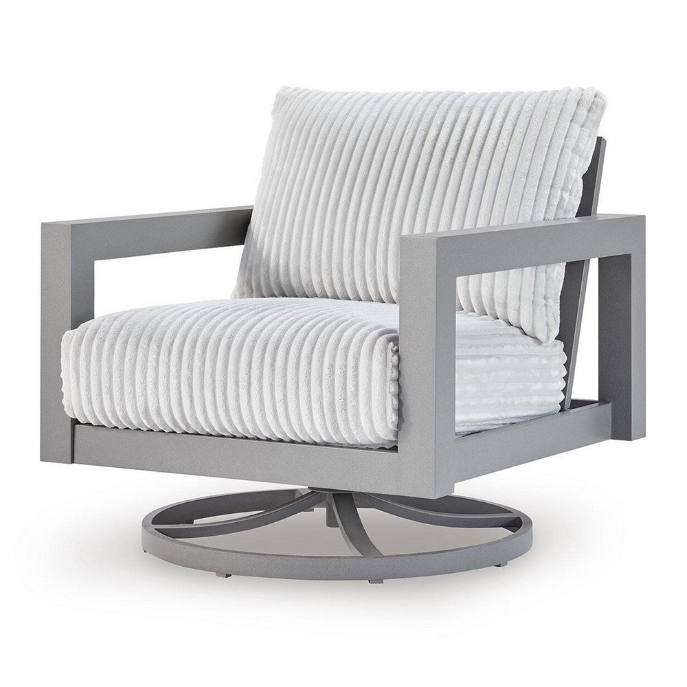 Jazzy Outdoor Swivel Chair with Corded Fabric Cushions | Gray Aluminum
