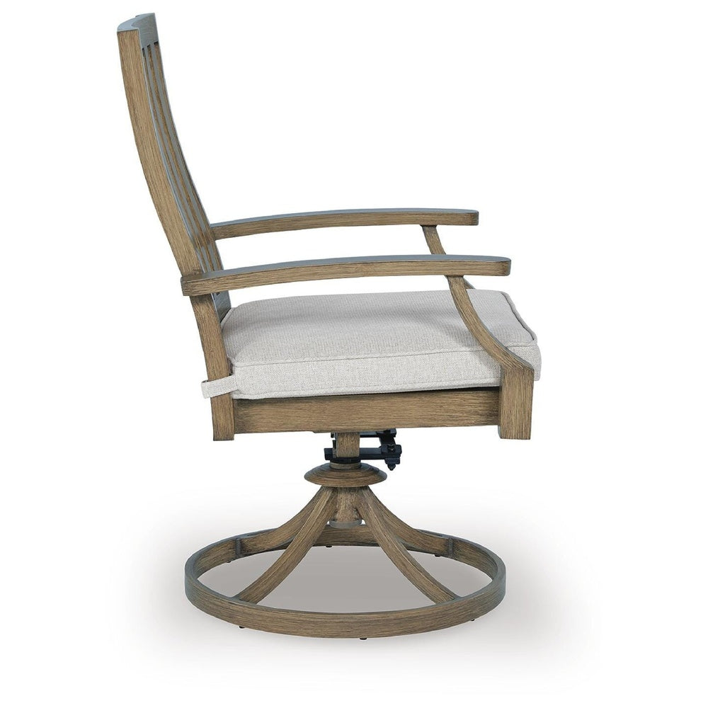 Inaya Patio Swivel-Rocker Chair Set | Slatted Aluminum | Beige Fabric
