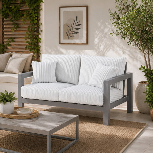Jazzy Outdoor Loveseat with 2 Accent Pillows | Gray Aluminum Frame 62"