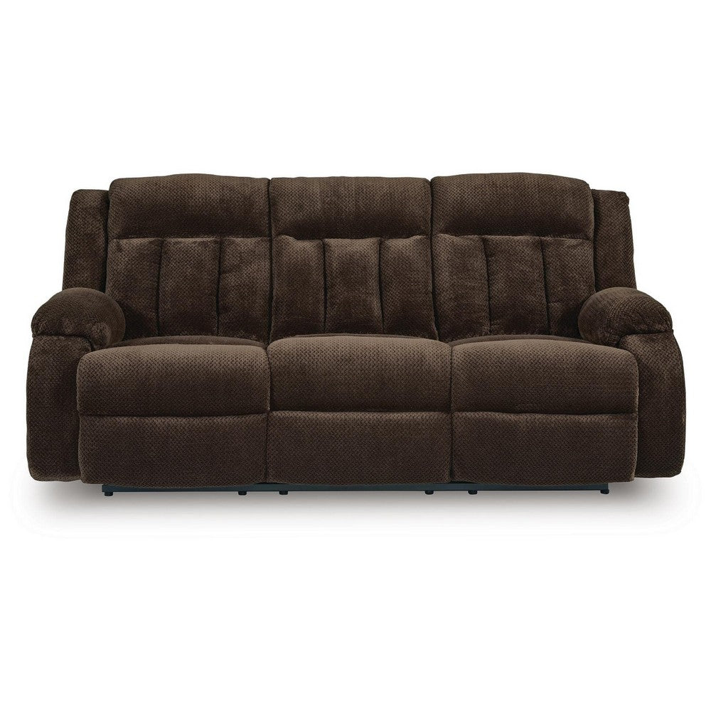 Duke Power Reclining Sofa | Drop Down Table | USB Ports | Brown Polyester 85"