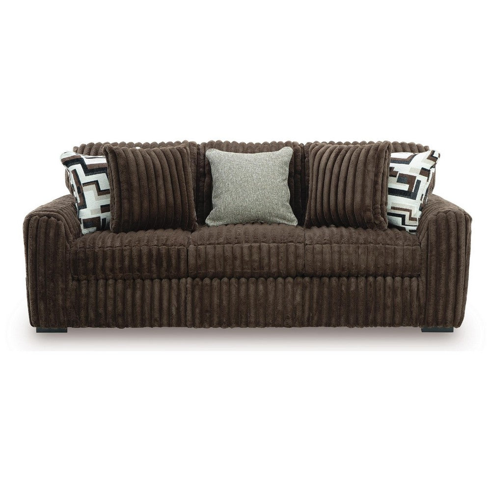 Addy Sofa with Plush Cushions and 5 Accent Pillows | Brown Corduroy 98"