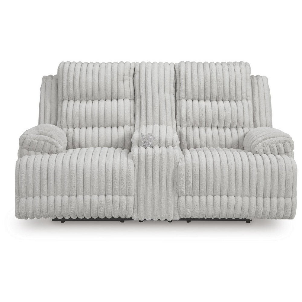 Becca Power Reclining Loveseat w Storage Console | Off White Corduroy 81"