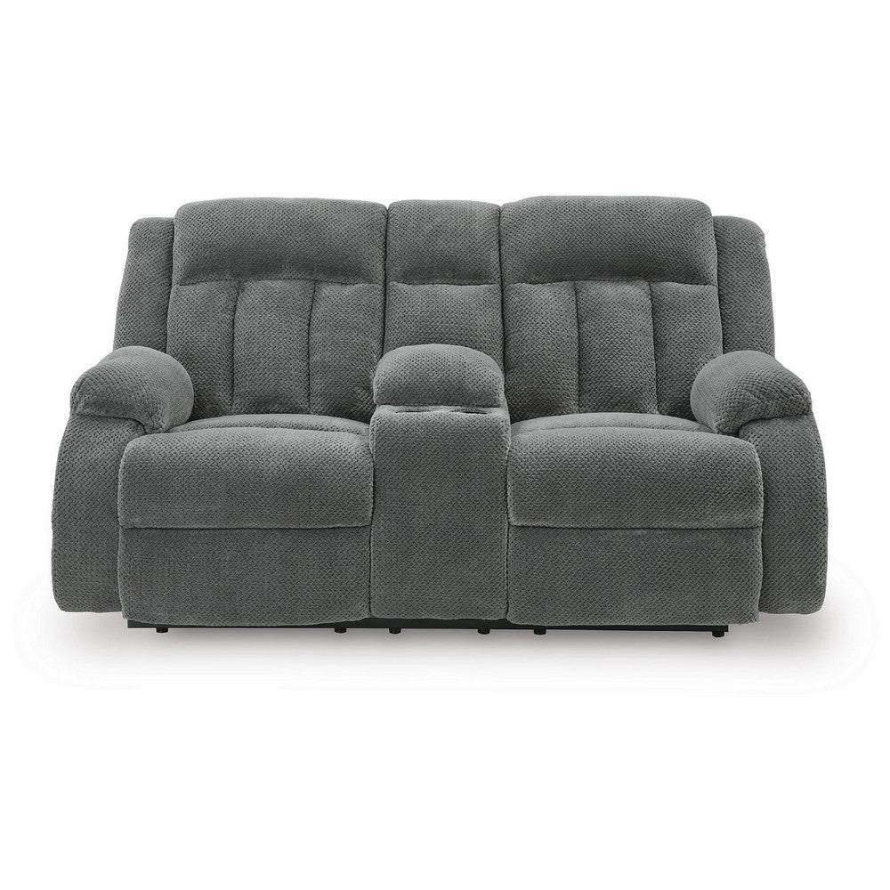Duke Power Reclining Loveseat with Console | USB Ports | Gray Polyester 75"