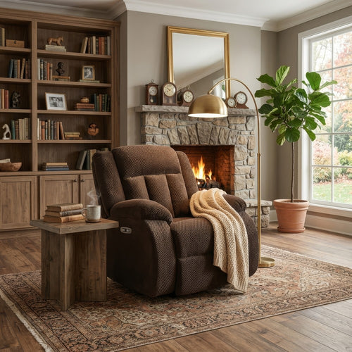 Duke Power Rocker Recliner Chair| Pillow Top Arms | USB Ports | Brown Velvet
