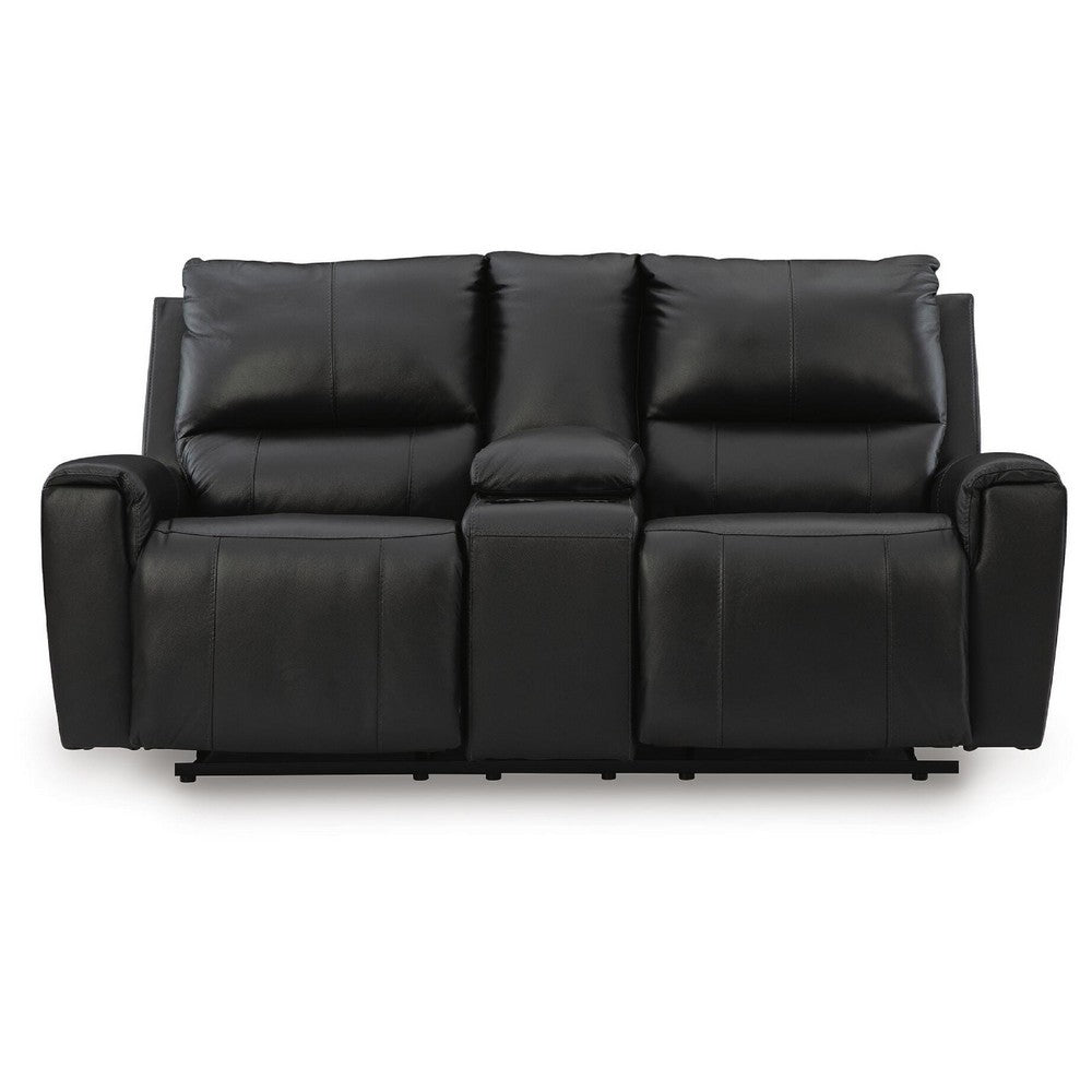 Larry Reclining Loveseat with Console and Cup Holders | Black Leather 74"