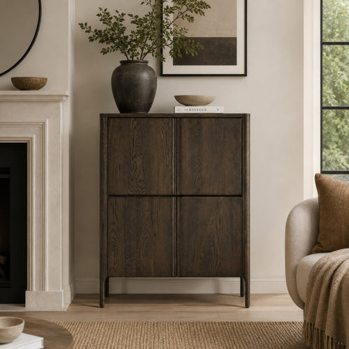 Orso Accent Cabinet with 4 Doors & Interior Shelves | Brown Wood 52"