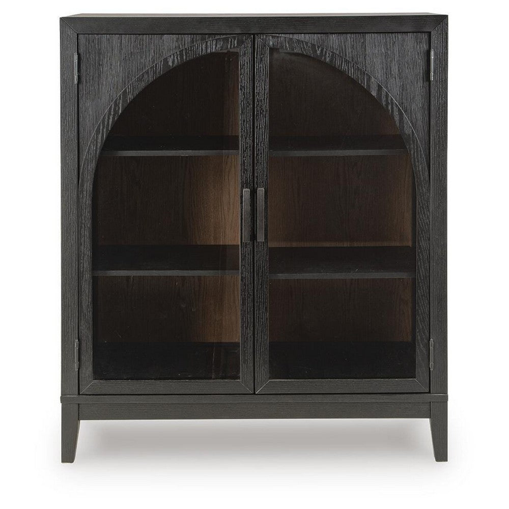 Arnie Bar Cabinet with Shelves | Arched Glass Doors | Black Brown Wood 48"