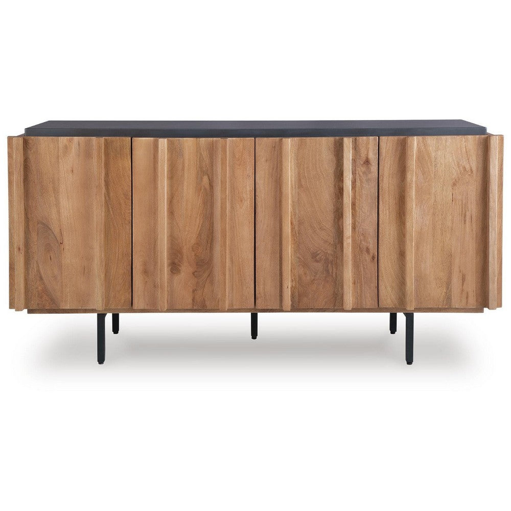 Kayra Accent Cabinet with Charcoal Top | Black Metal Legs | Brown Wood 66"