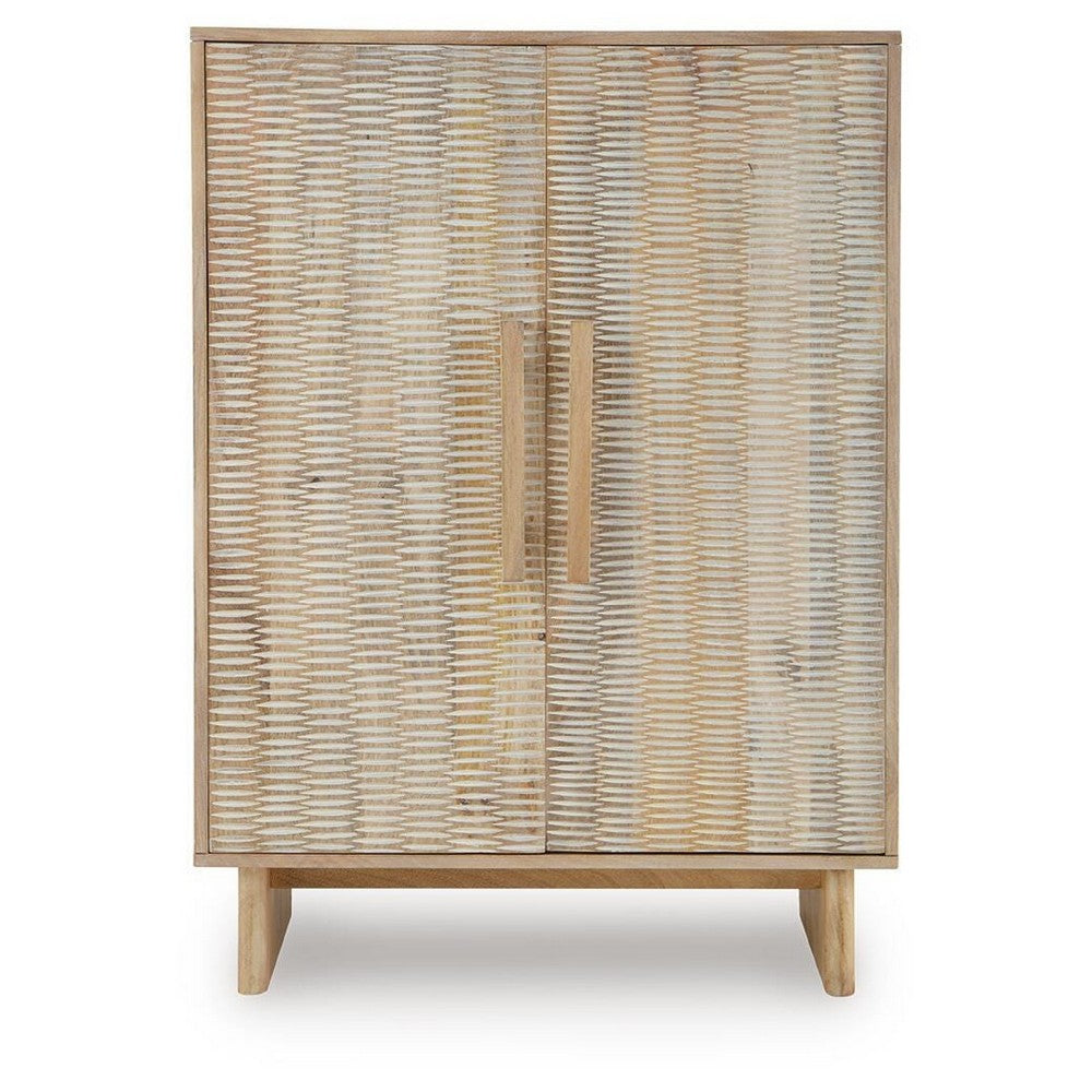 Dally Accent Cabinet with 2 Carved Doors | Whitewash Mango Wood 45''