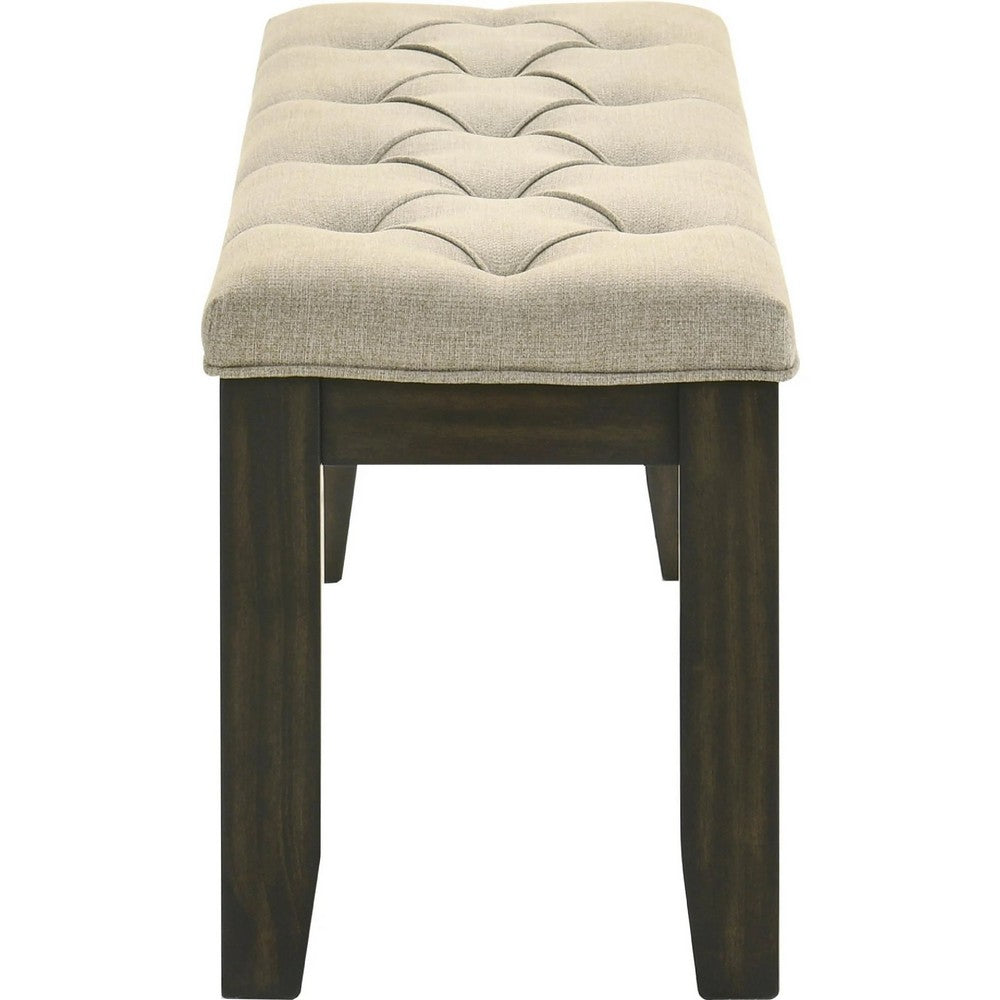 Heri Dining Bench | Tufted Seat Cushion | Beige | Chocolate Brown 48"