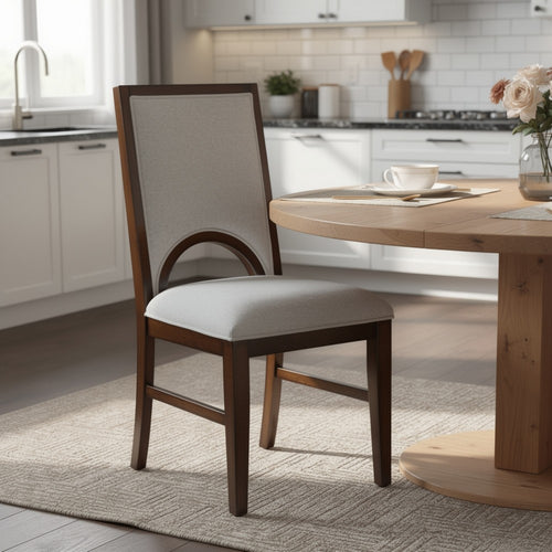 Mali Dining Side Chair Set of 2 | Cutout Back | Dove Gray Fabric | Dark Brown