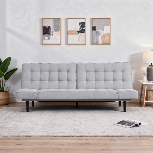 Convertible Futon Sofa Bed | Adjustable Arms | Biscuit Tufted Foam Cushions | Gray 81"