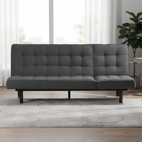 Convertible Futon Sofa Bed | Biscuit Tufted Cushions | Dark Gray 81"