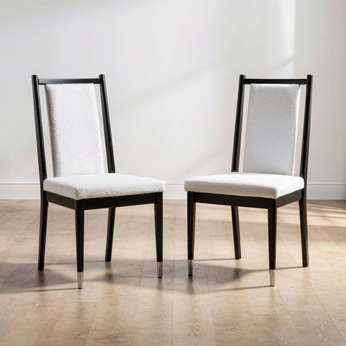 Maddy Dining Side Chair Set of 2 | White Chenille Foam Cushions | Black