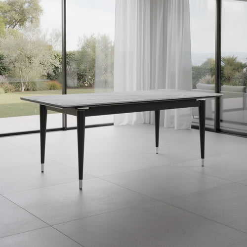 Maddy Dining Table | Sintered Stone Top | Legs w Chrome Caps | Black 71"
