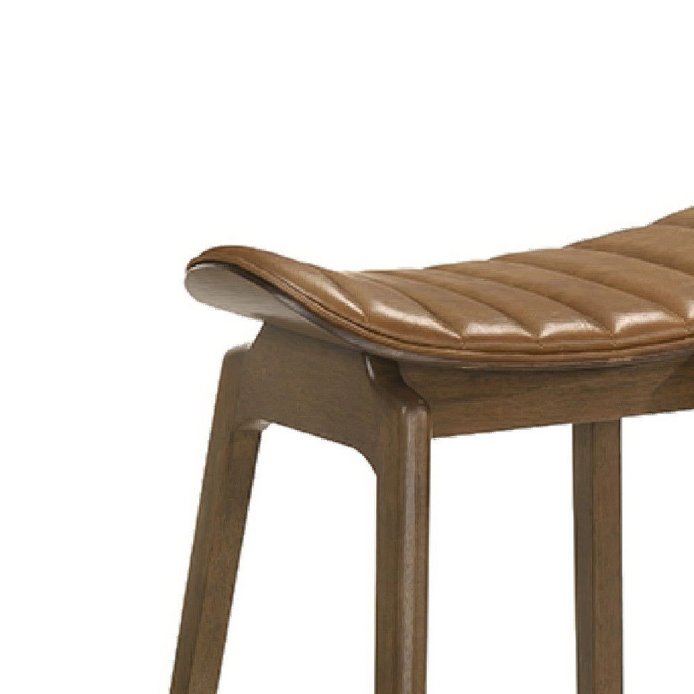 Amal Counter Height Stool Set of 2 | Saddle Faux Leather Seat | Walnut Brown