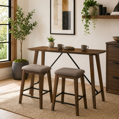 Amal Counter Height Table | Trestle Base w Cross Bar | Walnut Brown 59"