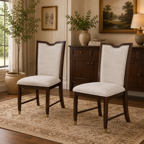 Raam Dining Side Chair Set of 2 | Cream Cushions | Dark Cherry Brown
