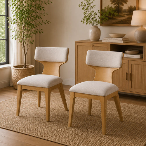 Cair Dining Side Chair Set of 2 | Beige Cushions | Natural Brown