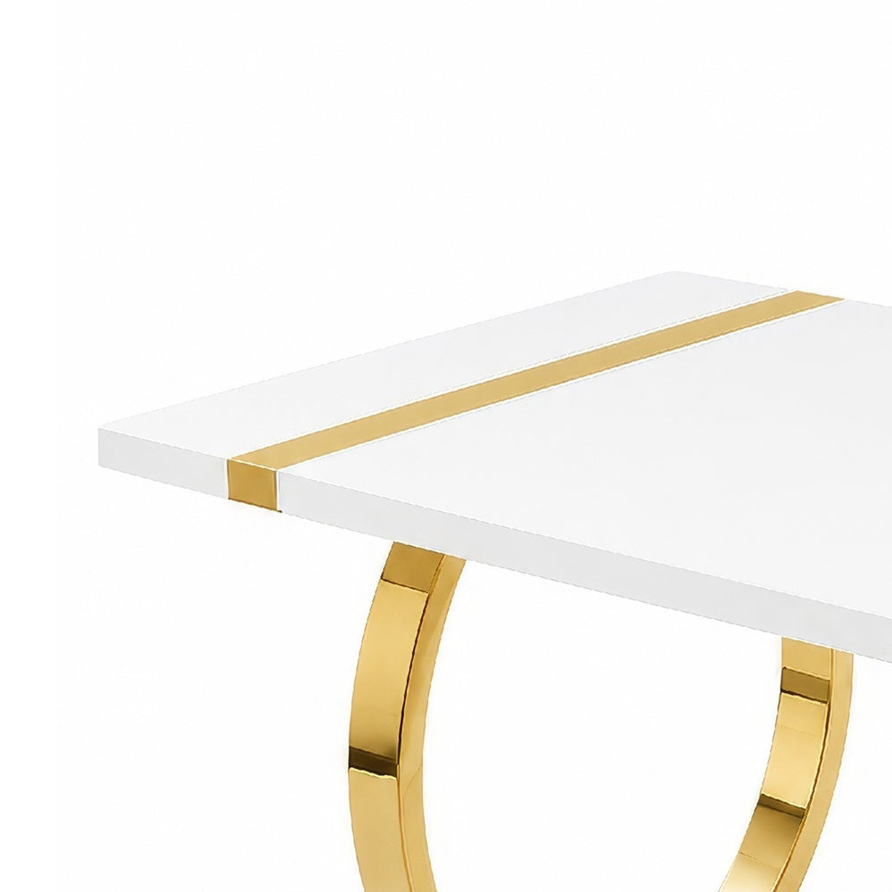 Hols Dining Table | Gold B&ing on White Top | O-Shaped Steel Legs 60"