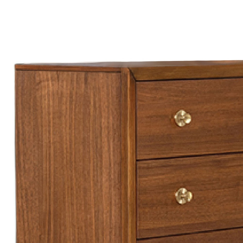 Urne Wide Dresser | 6 Drawers | Gold Capped Legs & Knobs | Walnut Brown