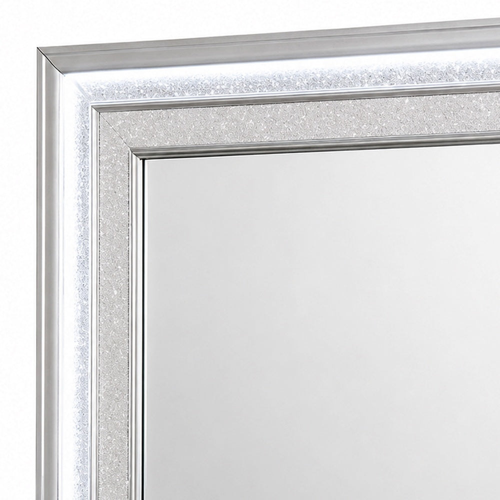 Gala Dresser Mirror | Embedded Crystal Trim w LED | Gray 40x44 Rectangular