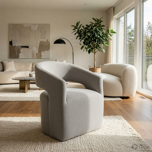Esha Accent Barrel Chair w Casters | Foam Fill Light Gray Upholstery