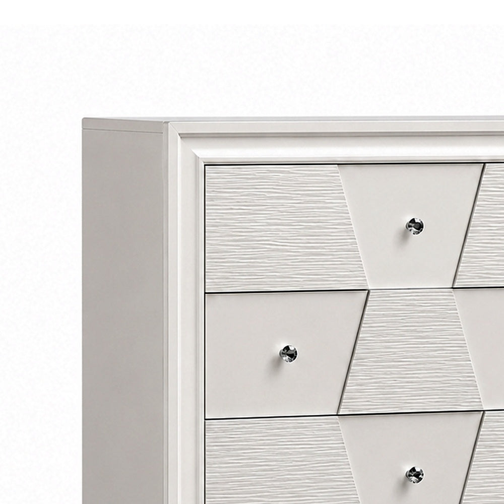 Hezi Tall Dresser Chest | 5 Drawer | White Zig Zag Front | Acrylic Knobs