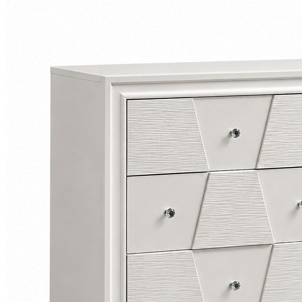 Hezi Wide Dresser | 6 Drawer | White Zig Zag Front | Acrylic Knobs