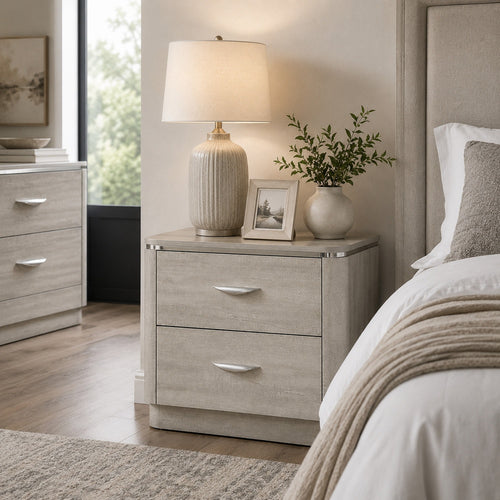 Fezi Nightst& | 2 Drawers | Silver Steel Finger Pulls | Dusty Gray