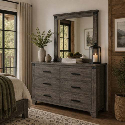 Bry Dresser Mirror | Crown Molded Top | 38x40 Rustic Gray Frame