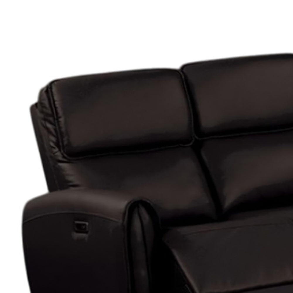 Sily Power Recliner Sofa w USB | Contour Arms | Foam Fill Black Faux Leather