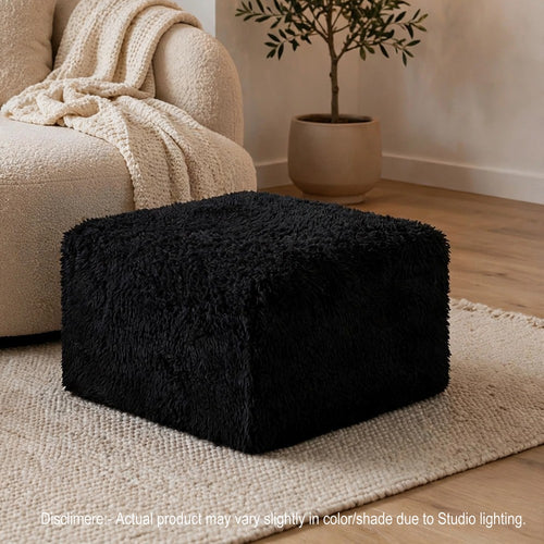 Appi Modular Square Ottoman | Compressed Foam | Black Faux Fur 27"
