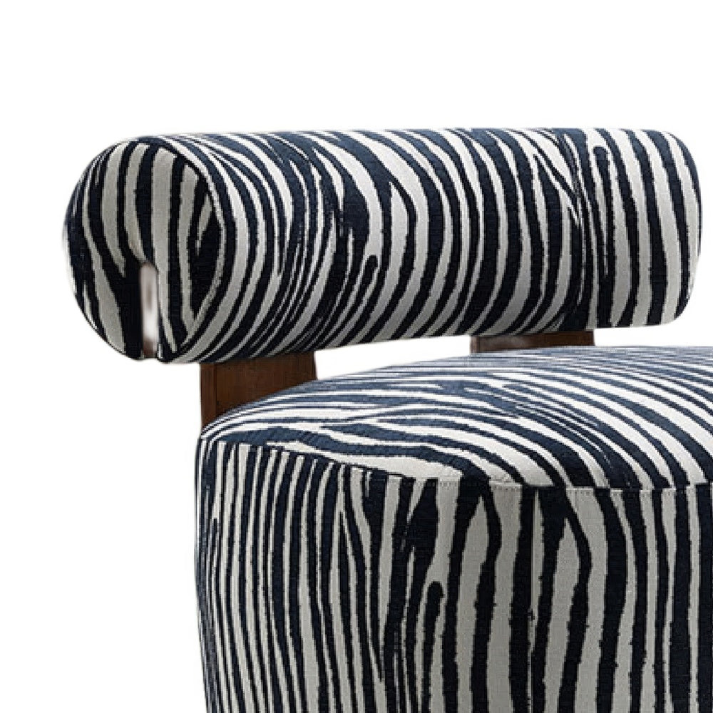 Niya Zebra Accent Chair with Cylindrical Backrest | Blue-White Chenille