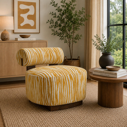 Niya Zebra Accent Chair | Cylindrical Backrest | Yellow-White Chenille