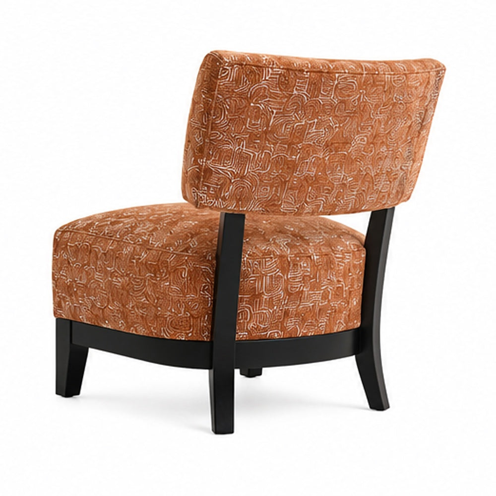 Beth Accent Chair with Angled Back | Black Wood | Orange Abstract Fabric