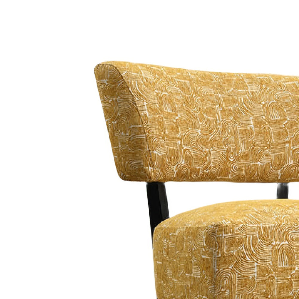 Beth Accent Chair with Angled Back | Black Wood | Yellow Abstract Fabric