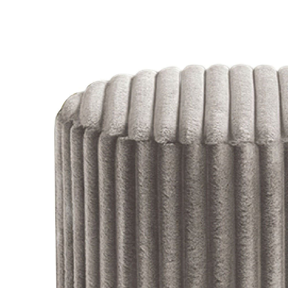 Zelda Ottoman Stool with Gold Steel Plinth Base | Gray Channeled Fabric