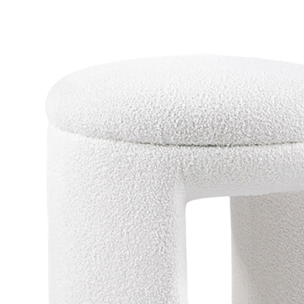 Janie Rounded Ottoman Stool with Open Frame Base | Beige Fabric