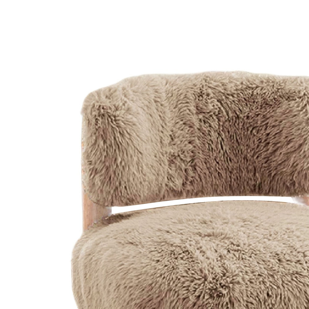 Alco Contoured Accent Chair with Natural Wood Legs | Mushroom Brown Faux Fur