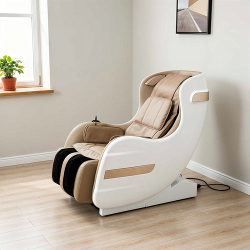 Marty 7 Modes Massage Chair with 3D Back Roller | Beige Faux Leather