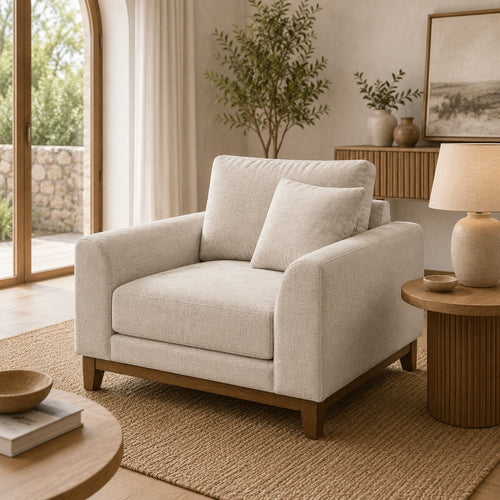 Wera Accent Sofa Chair with 1 Pillow | Light Gray Chenille | Brown Legs