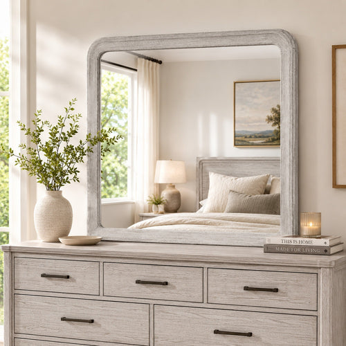 Osko Dresser Mirror | Rounded Edges | Light Gray Wood | 40x42 Rectangular