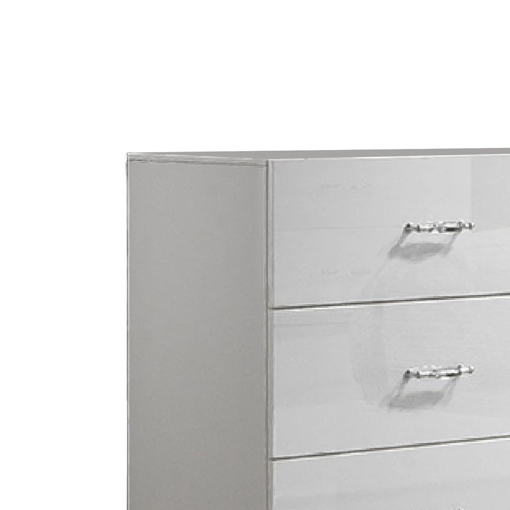 Soha Wide Dresser | 6 Drawers | Acrylic Chrome H&les | High Gloss White